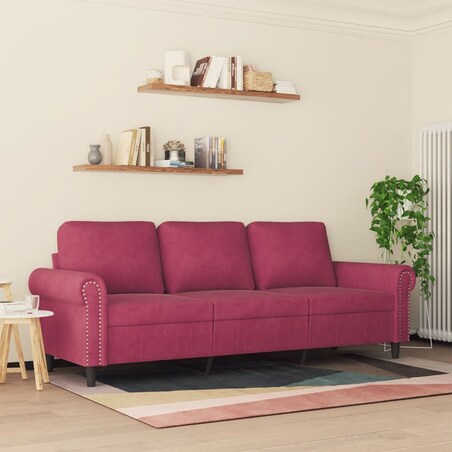 vidaXL Sofa 3-osobowa, winna czerwień, 180 cm, obita aksamitem