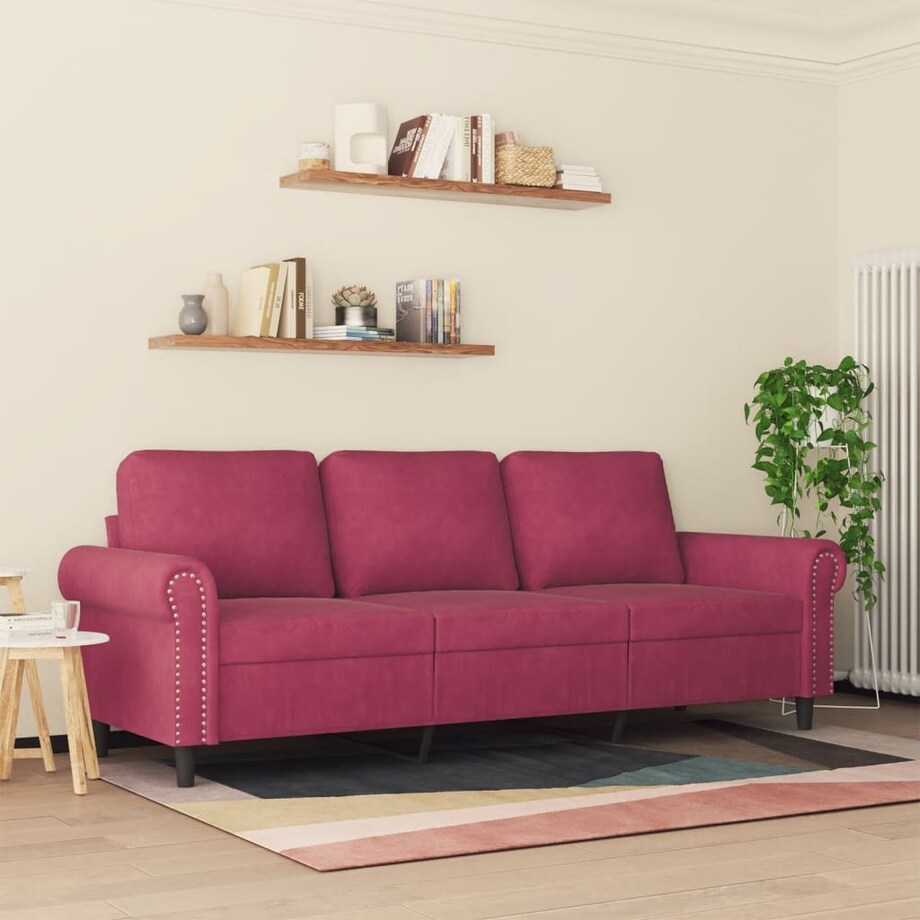 vidaXL Sofa 3-osobowa, winna czerwień, 180 cm, obita aksamitem