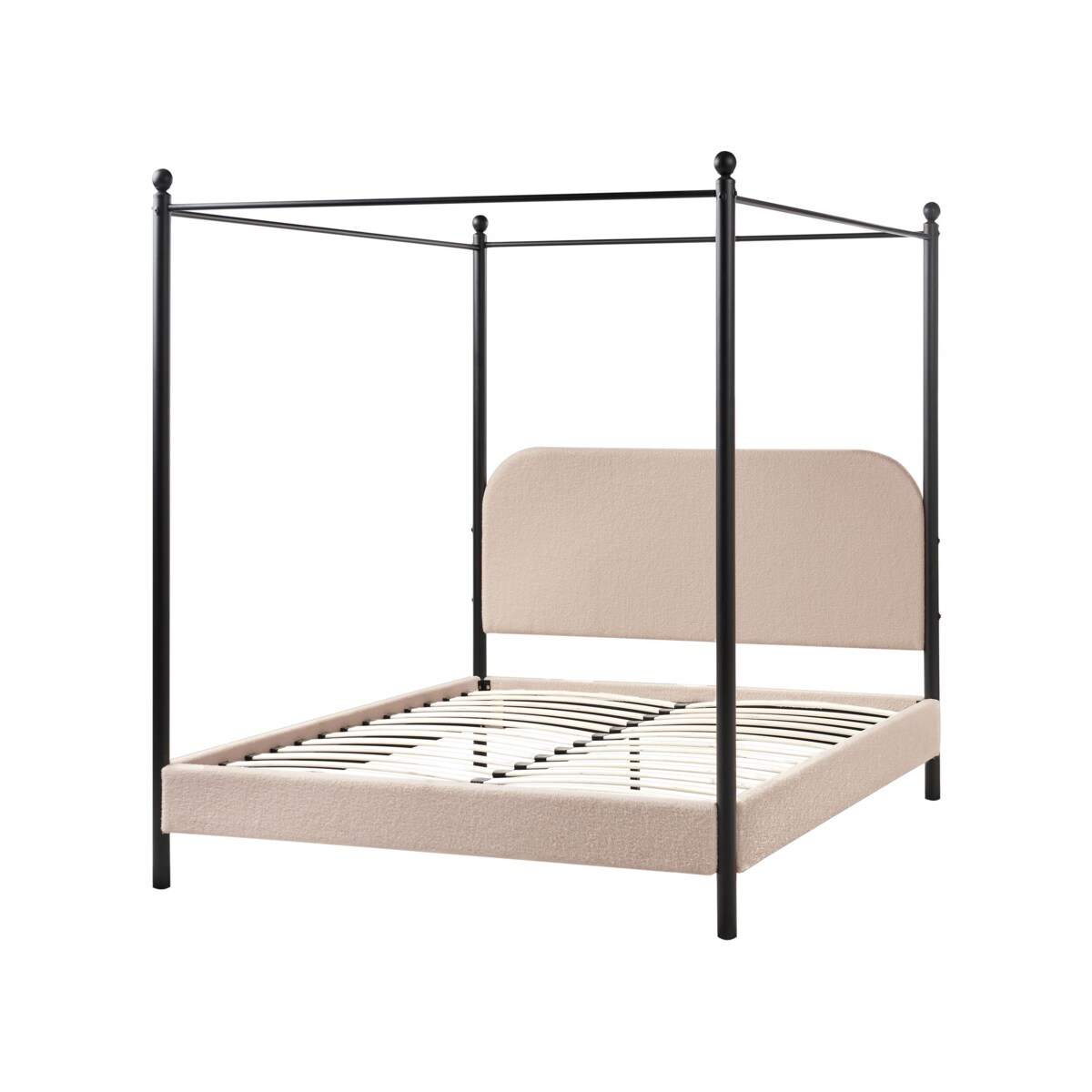 Łóżko z baldachimem Boucle DANNEMOIS 140 x 200 cm Beżowoszary