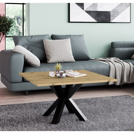 Stolik kawowy NEO kwadratowy 90x90 z metalową podstawą- dąb artisan