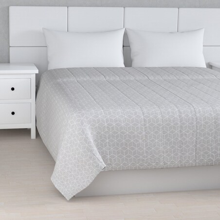 Narzuta pikowana w pasy 200x210 wzór sześcianów na szarym tle