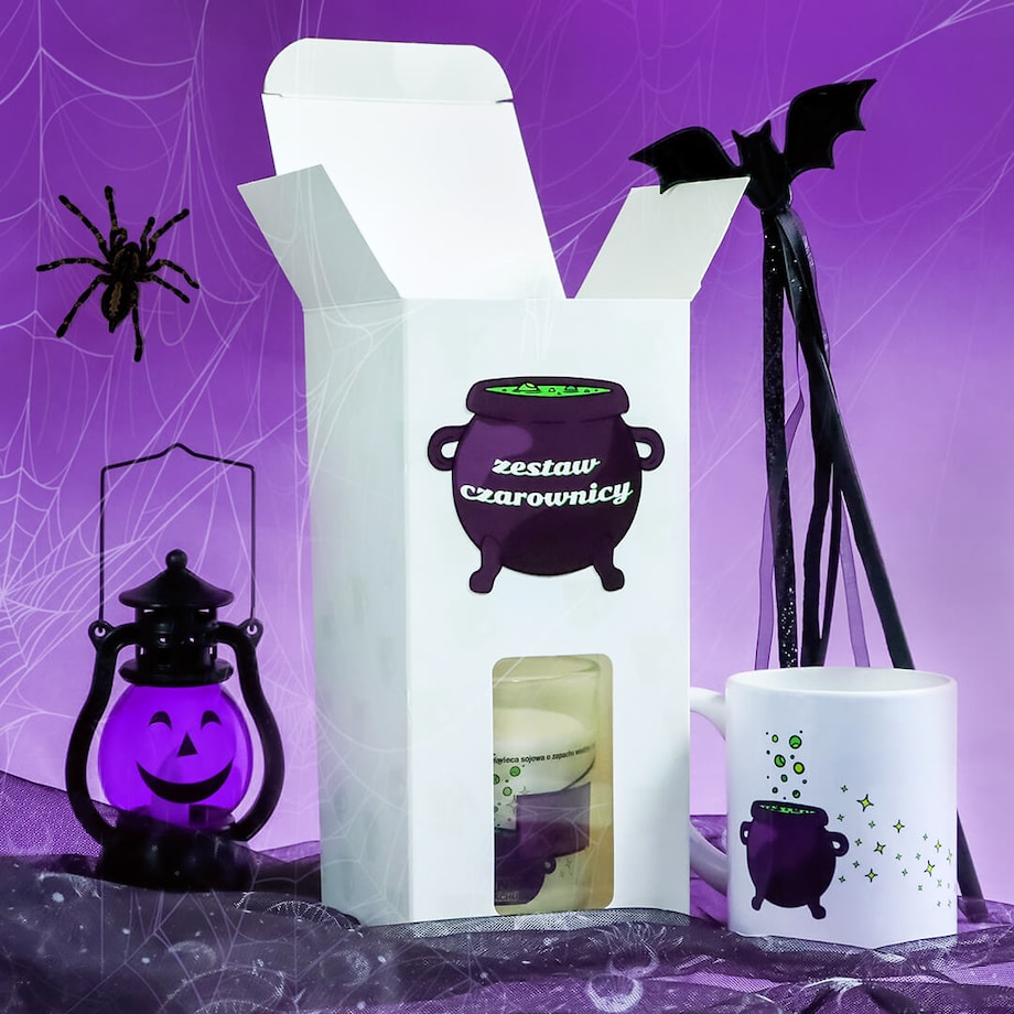 Zestaw Czarownicy -pakiet stworzony z myślą o pasjonatach magii, w zestawie świeca sojowa Hocus Pocus i piękny kolorowy kubek ceramiczny Napar Czarownicy