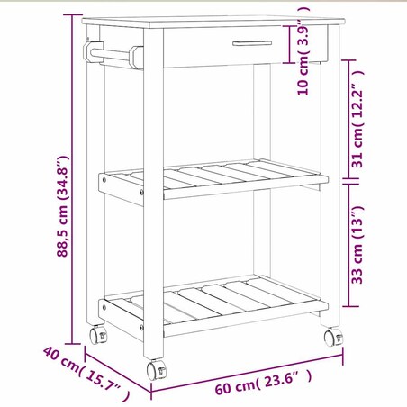 vidaXL Wózek kuchenny MONZA, 60x40x88,5 cm, lite drewno sosnowe