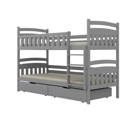 Łóżko piętrowe JULITA 180x80 szare drewniane z szufladami