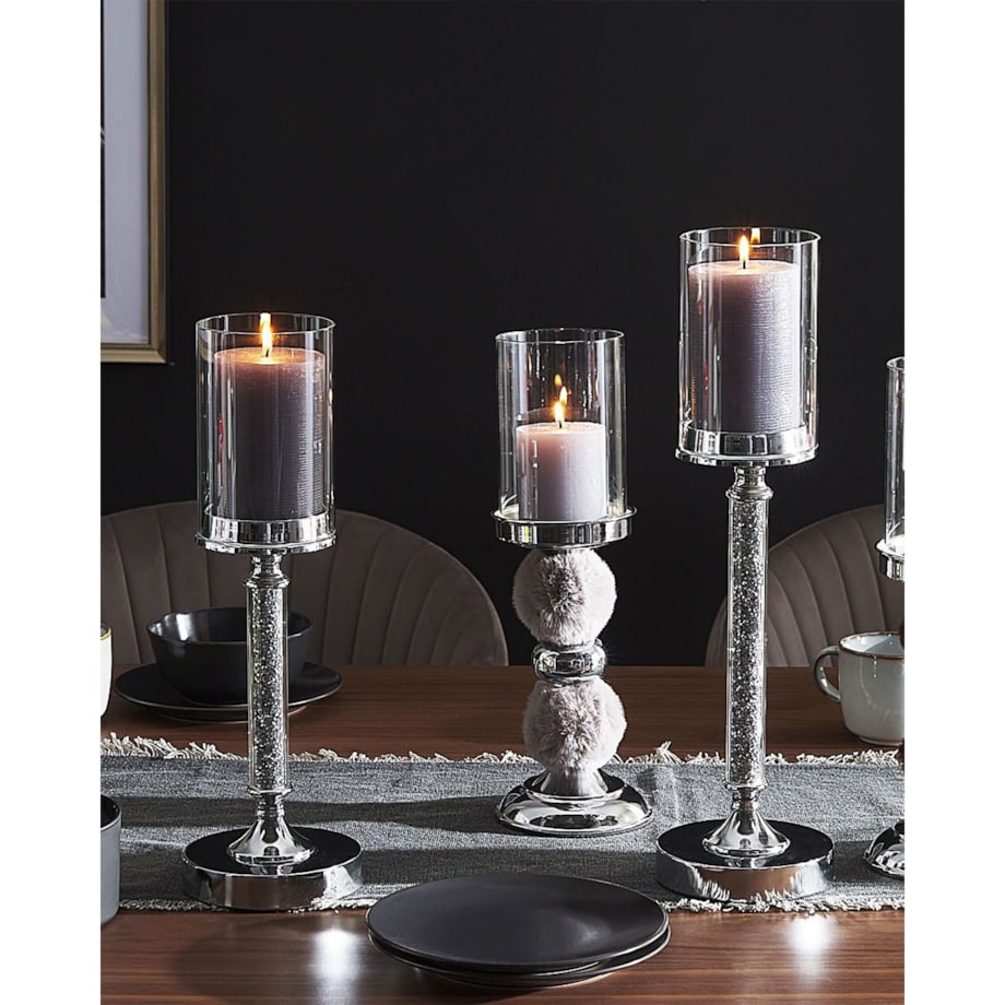 Świecznik szklany 41 cm srebrny ABBEVILLE