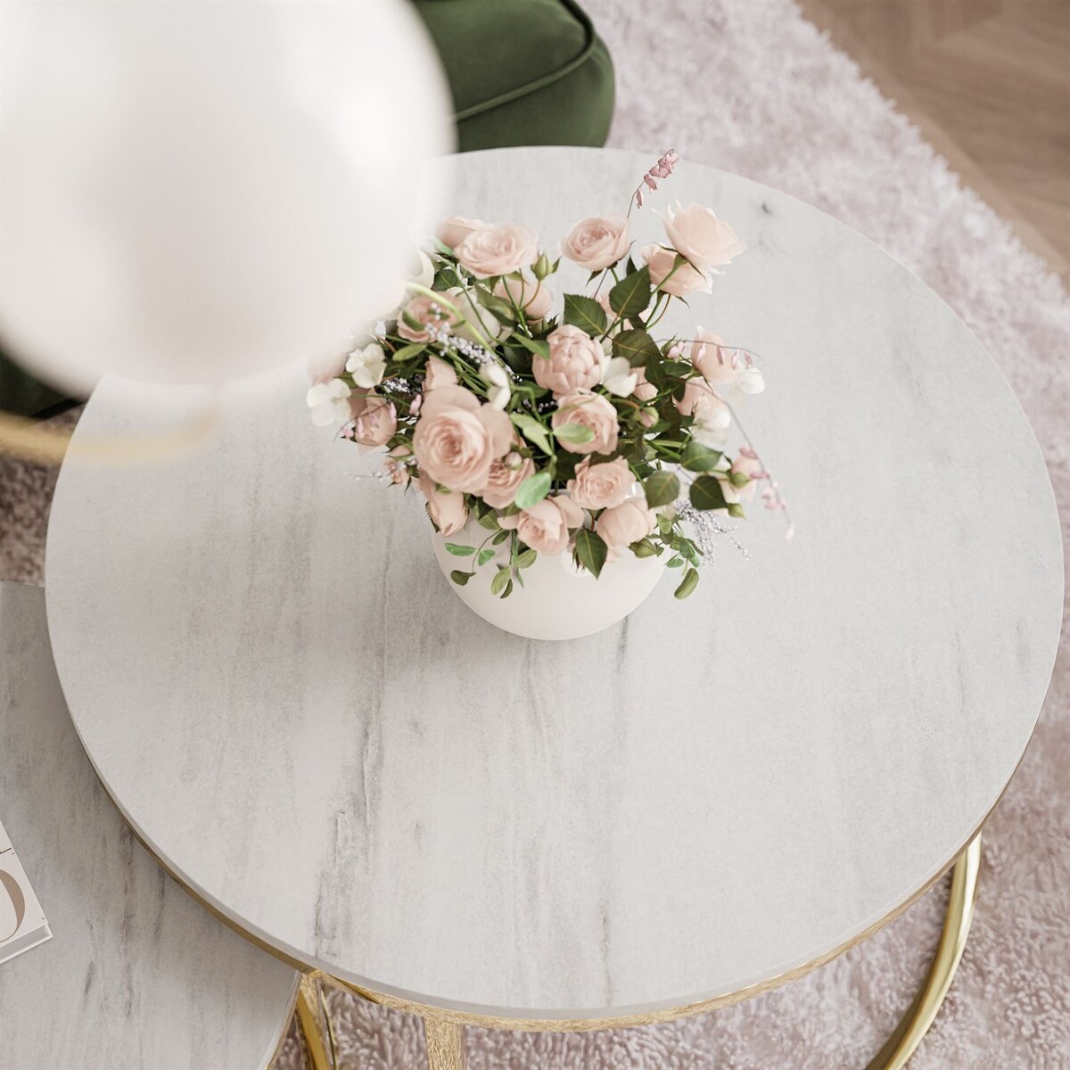 Ława okrągła CIRI 2w1 złoty chrom marmur levanto