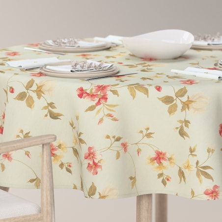 Obrus okrągły 130 x 130 cm kwiatki na jasno-błękitnym tle