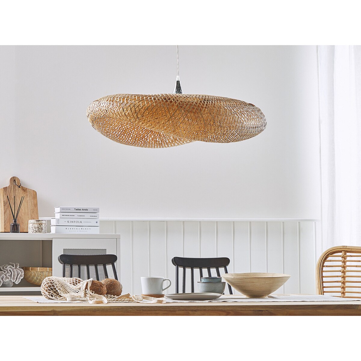 Lampa wisząca bambusowa jasne drewno BOYNE duża