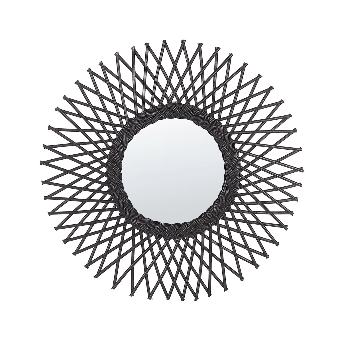 Rattanowe lustro ścienne słońce ⌀ 60 cm czarne TAGOLU