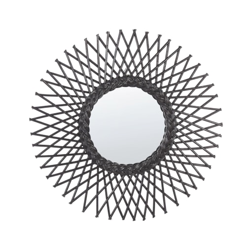 Rattanowe lustro ścienne słońce ⌀ 60 cm czarne TAGOLU