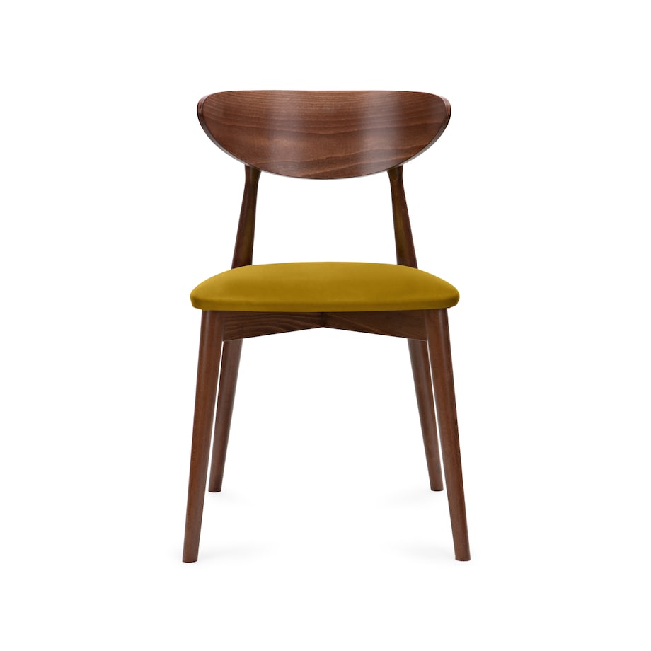 KONSIMO RABI drewniane krzesło orzech żółty welur