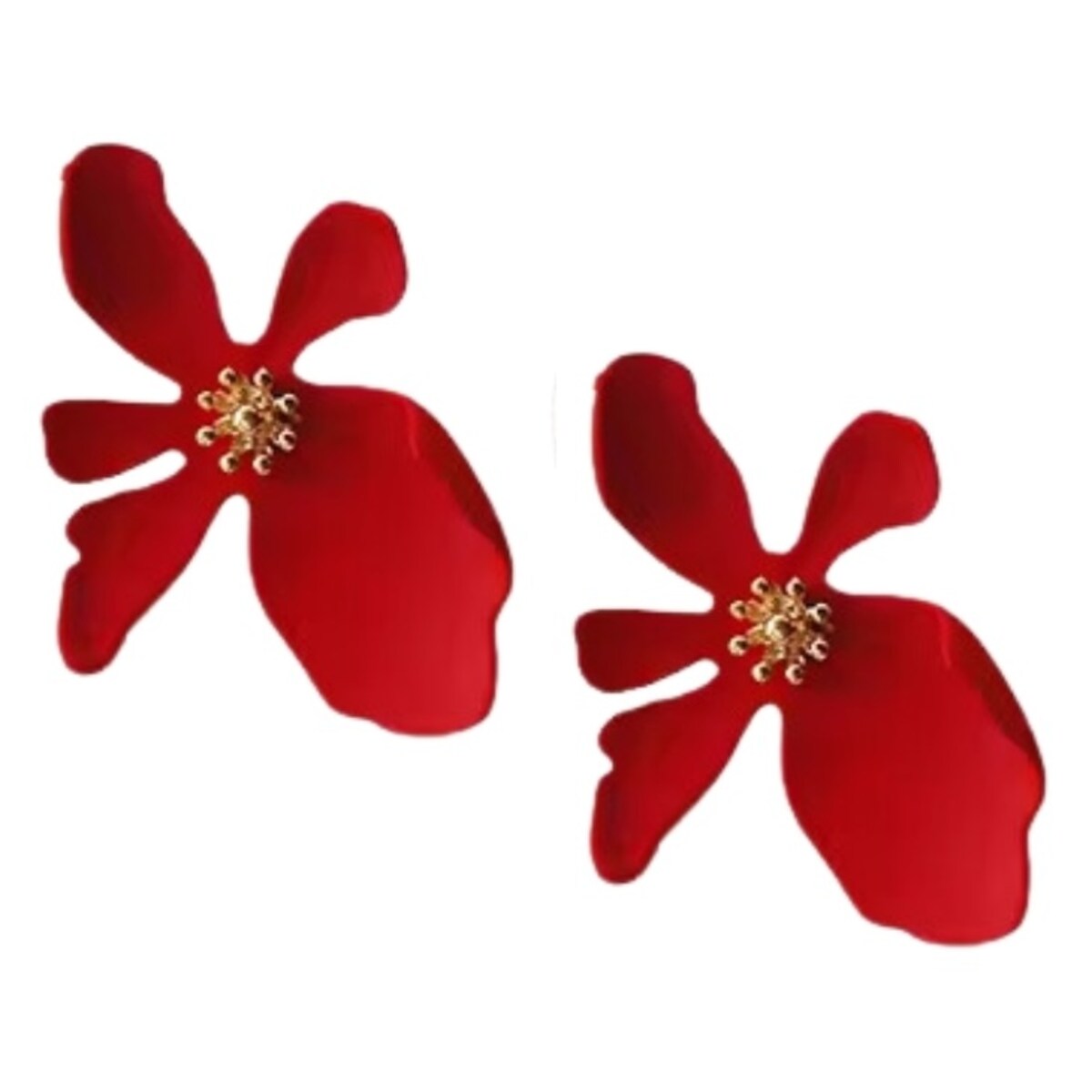Kolczyki czerwone złote kwiatowe matowe na sztyft