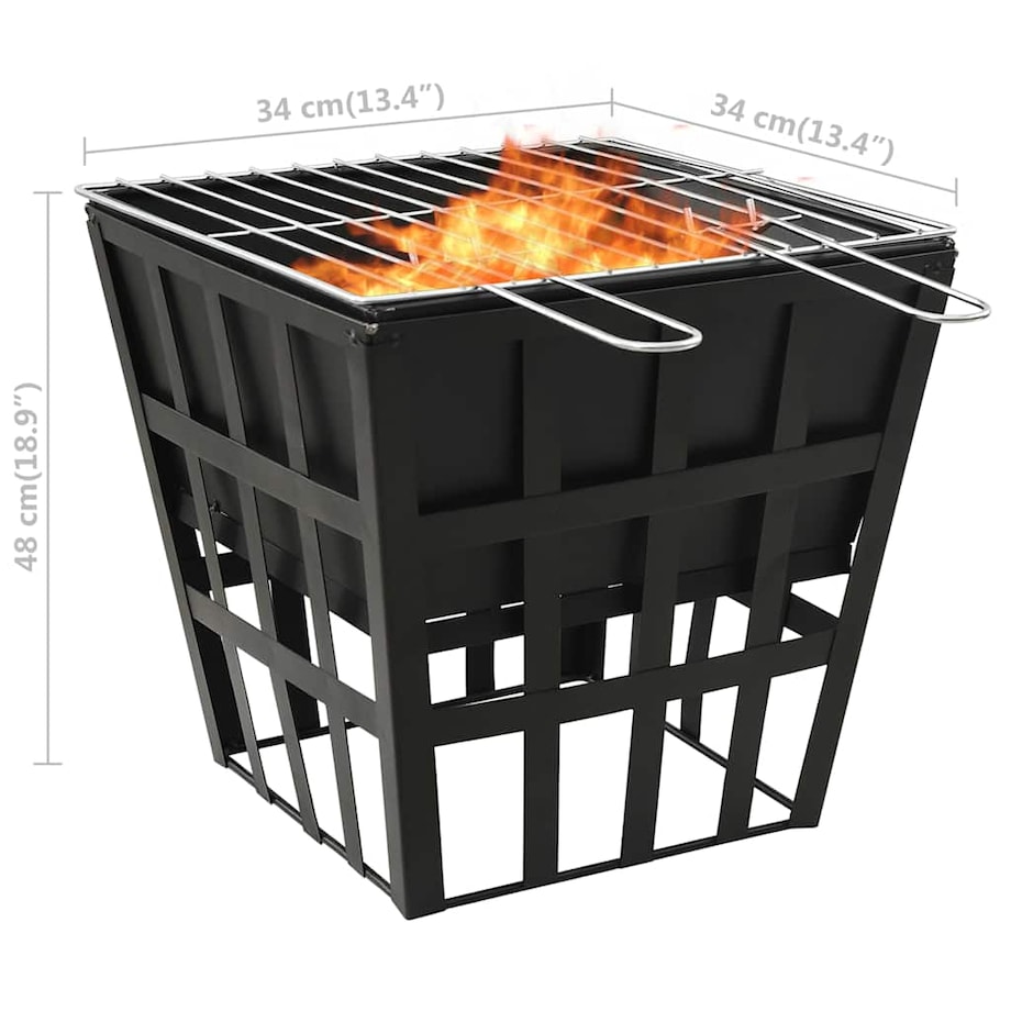 vidaXL Palenisko i grill 2-w-1, 34 x 34 x 48 cm, stal