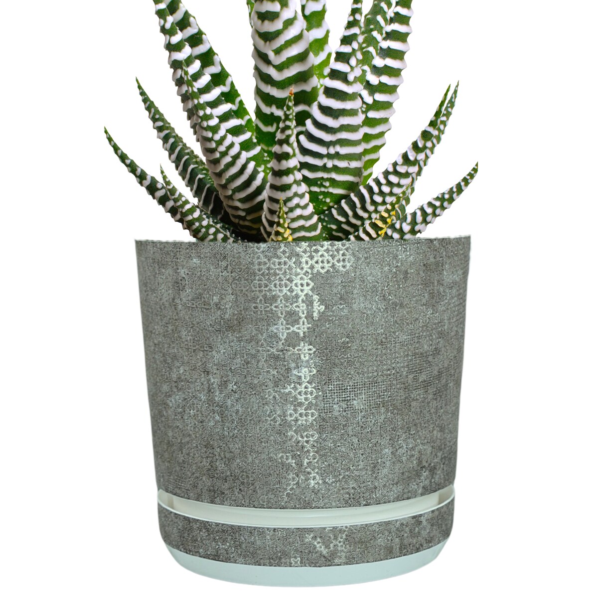 16 cm wzór Szary gres TRIBECA 013 Doniczka z podstawką matowa donica z połyskującym srebrnym wzorem