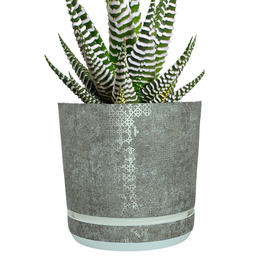 16 cm wzór Szary gres TRIBECA 013 Doniczka z podstawką matowa donica z połyskującym srebrnym wzorem