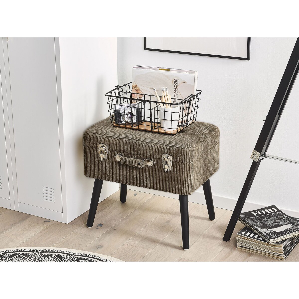 Stołek ze schowkiem sztruksowy beżowy MALLARD