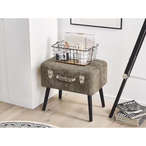 Stołek ze schowkiem sztruksowy beżowy MALLARD