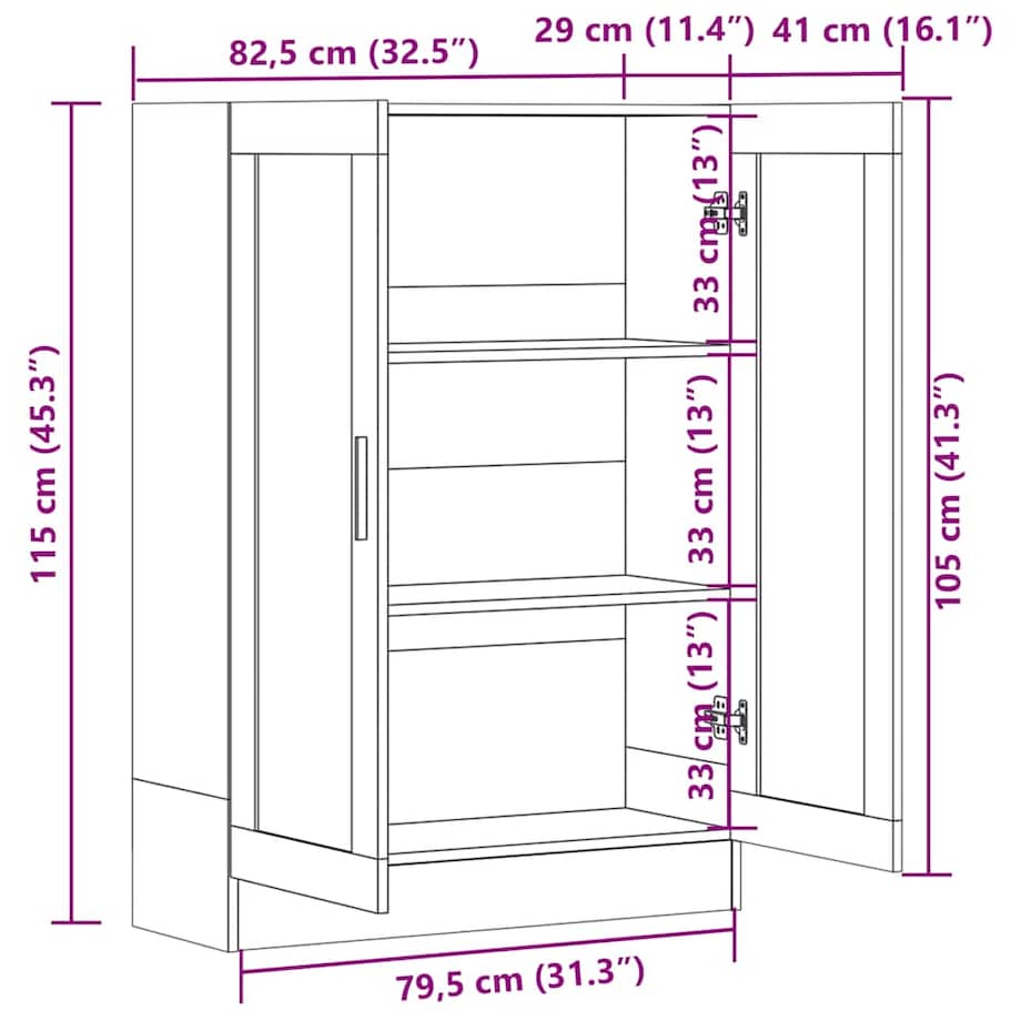 vidaXL Witryna, szary dąb sonoma, 82,5 x 30,5 x 115 cm