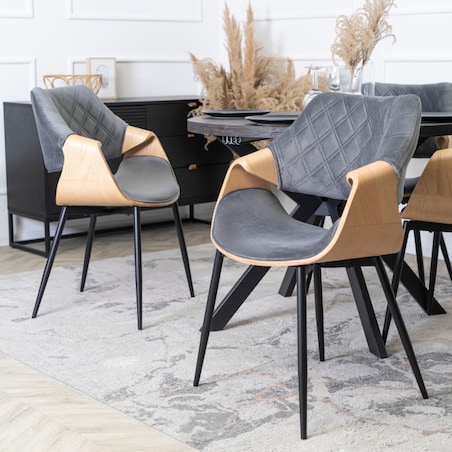 Krzesło Loft Szare Tapicerowane Do Salonu Jadalni Drewno Gięte Dąb DAKOTA