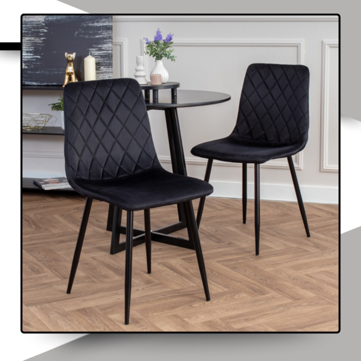Krzesło czarne tapicerowane pikowane welurowe nowoczesne wygodne velvet