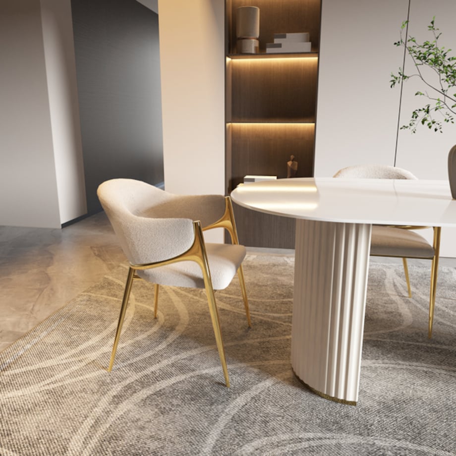 Nowoczesny złoty stół plisowany Glamour Nowojorski Blanka z kamiennym blatem o wzorze marmuru 180x90x75 / do jadalni