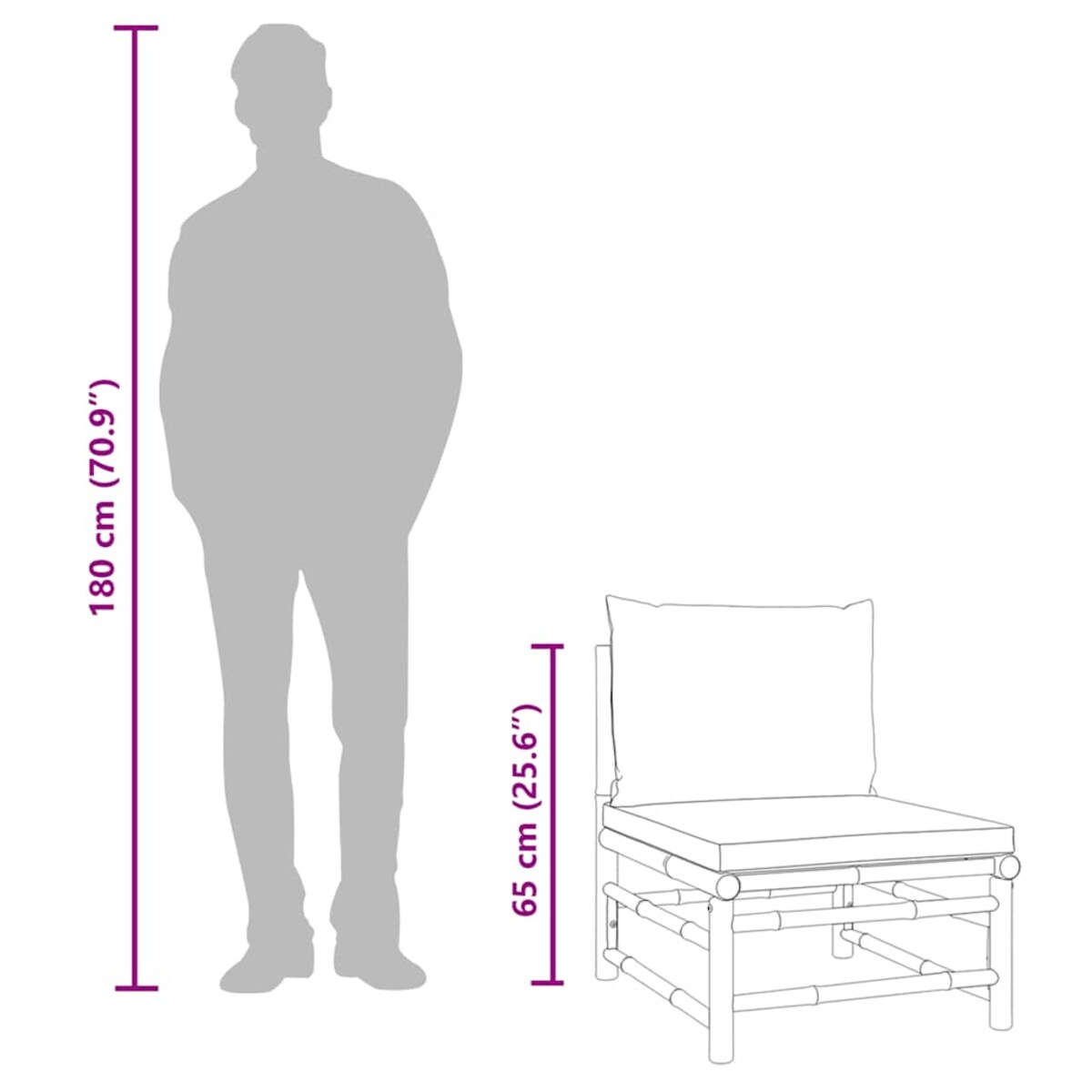 vidaXL Środkowa sofa ogrodowa z jasnoszarymi poduszkami, bambusowa
