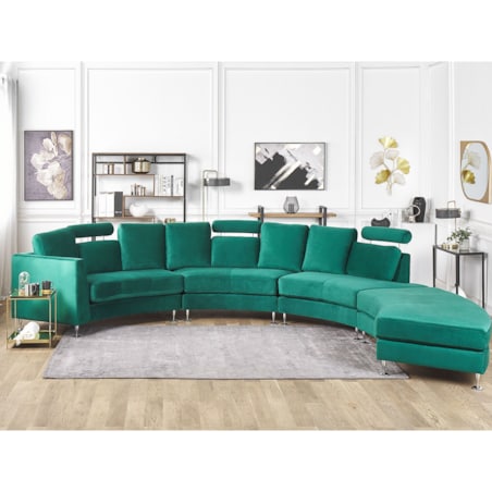 Sofa półokrągła 7-osobowa modułowa welurowa zielona ROTUNDE