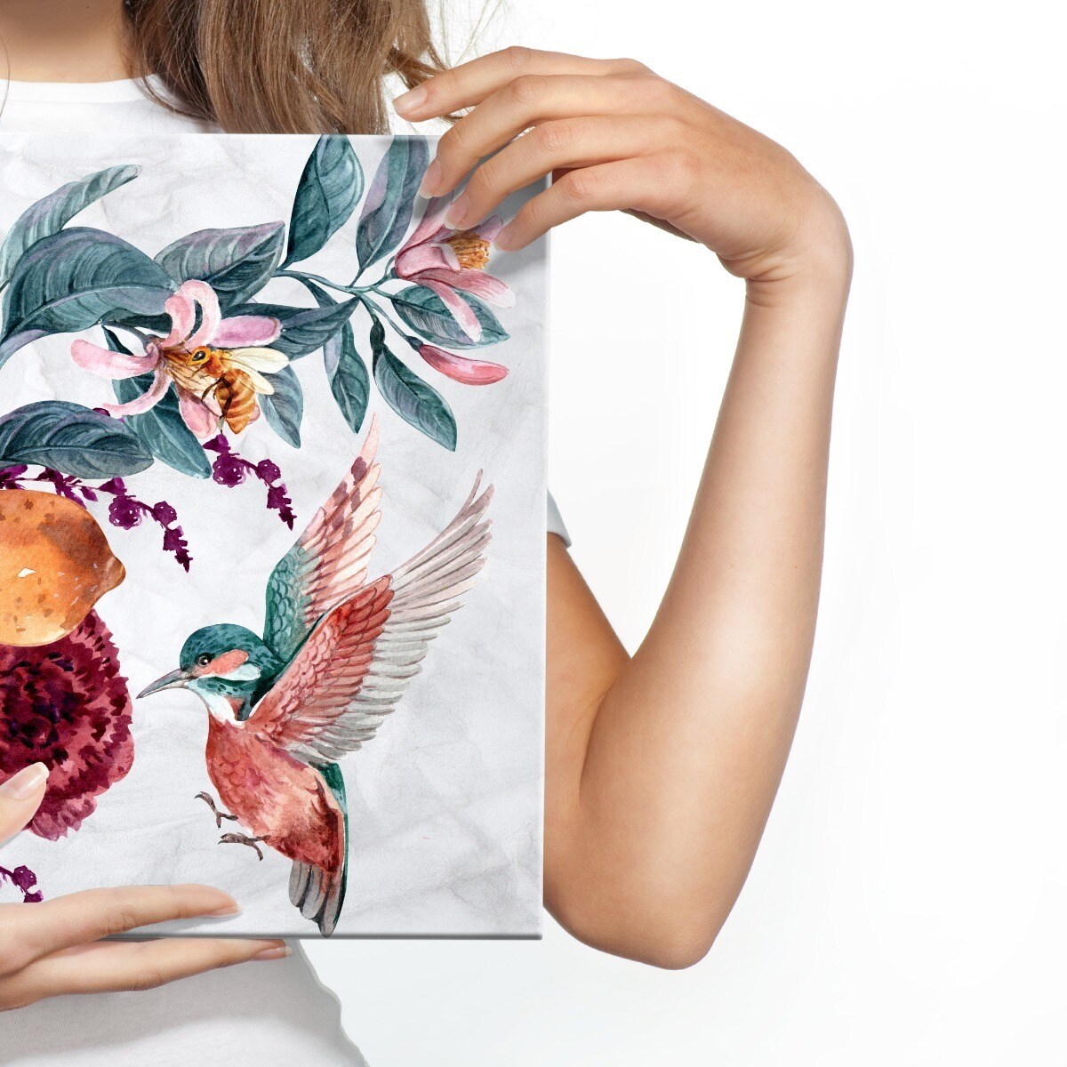 Obraz na Płótnie AKWARELA Koliber Kwiaty 3D 70x50cm