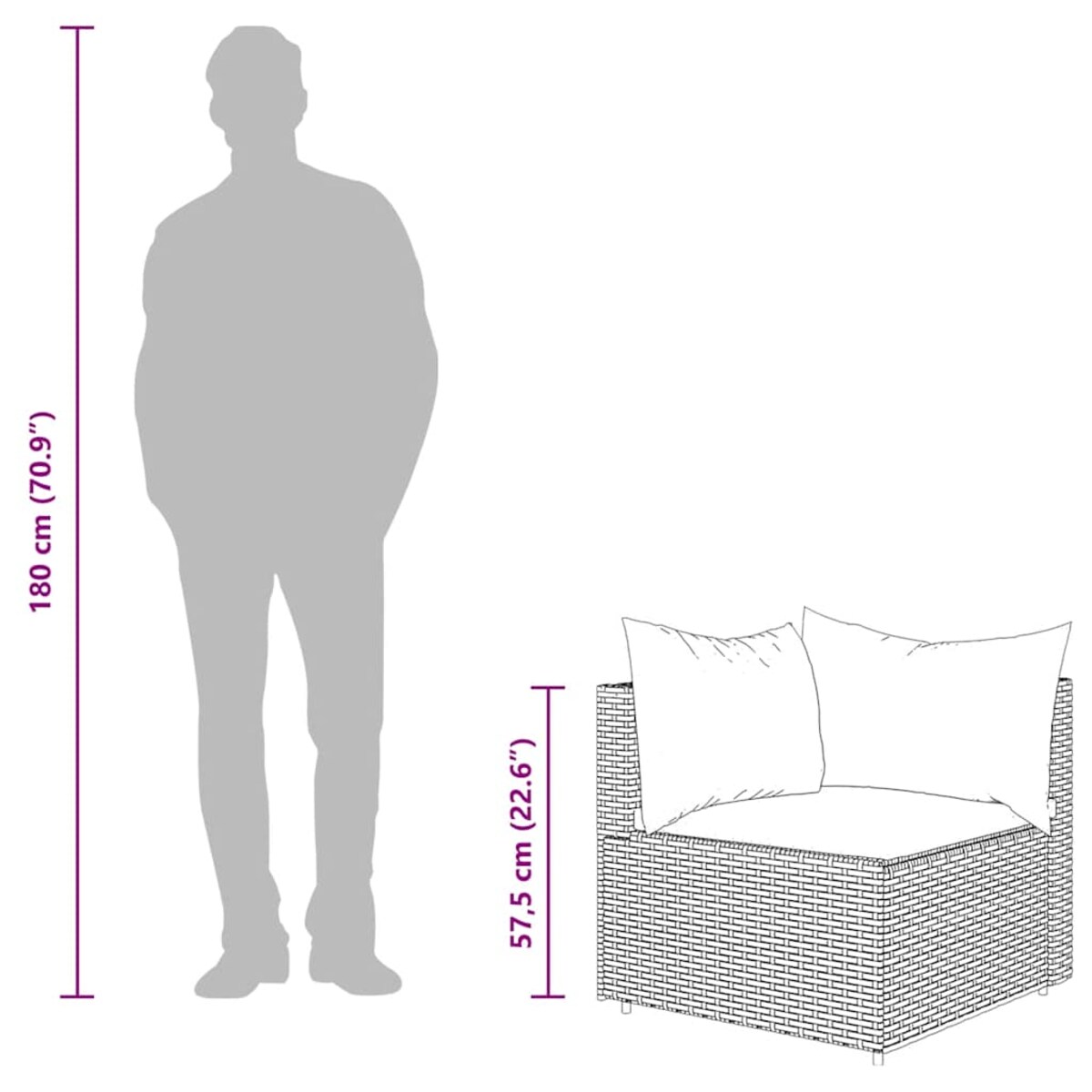 vidaXL Narożny moduł sofy z poduszkami, czarny, polirattan