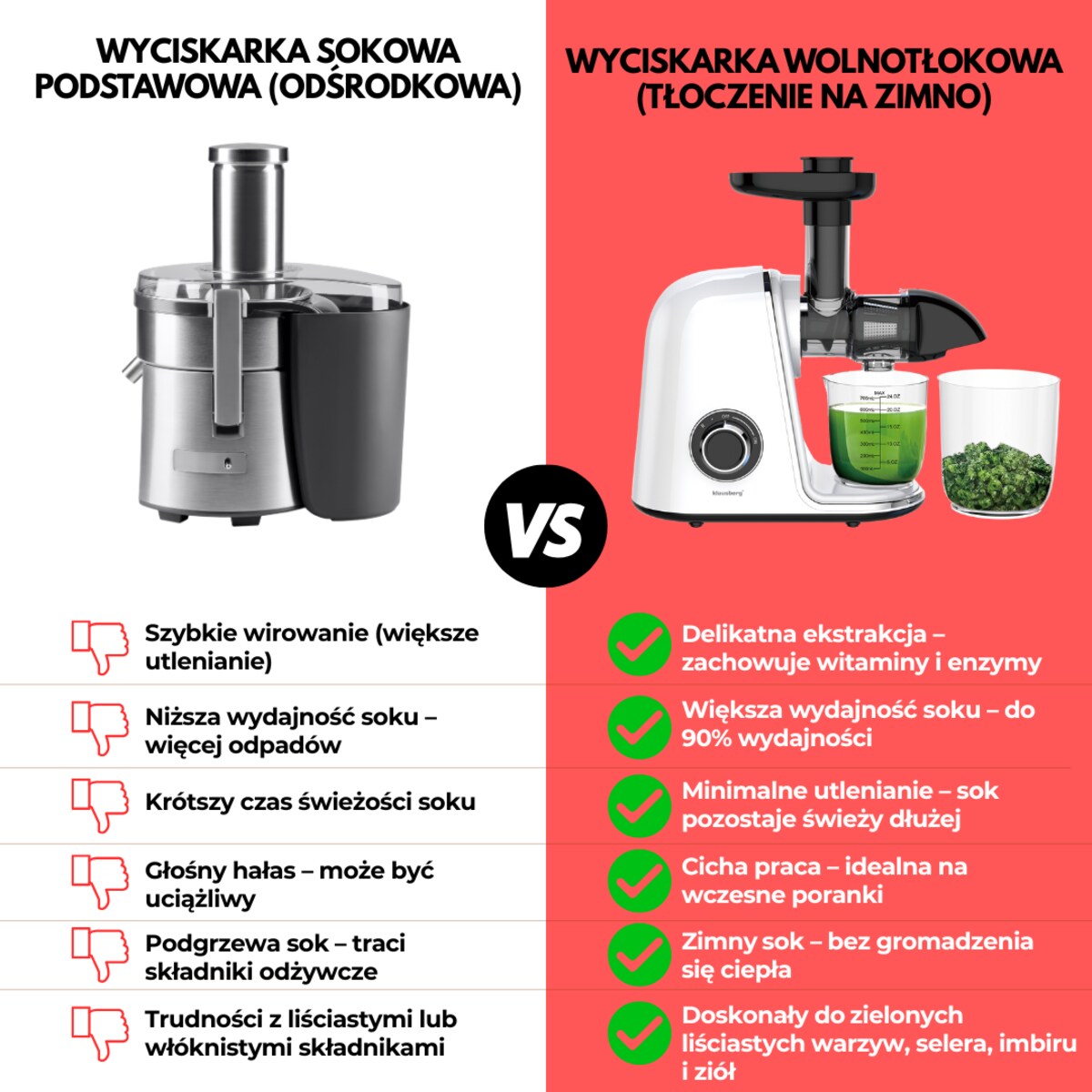 Sokowirówka wolnoobrotowa 150W do owoców i warzyw COLD PRESS KLAUSBERG KB-7869