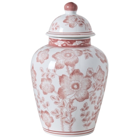 Wazon z pokrywką MOGUER Porcelana 36 cm Czerwony/ biały