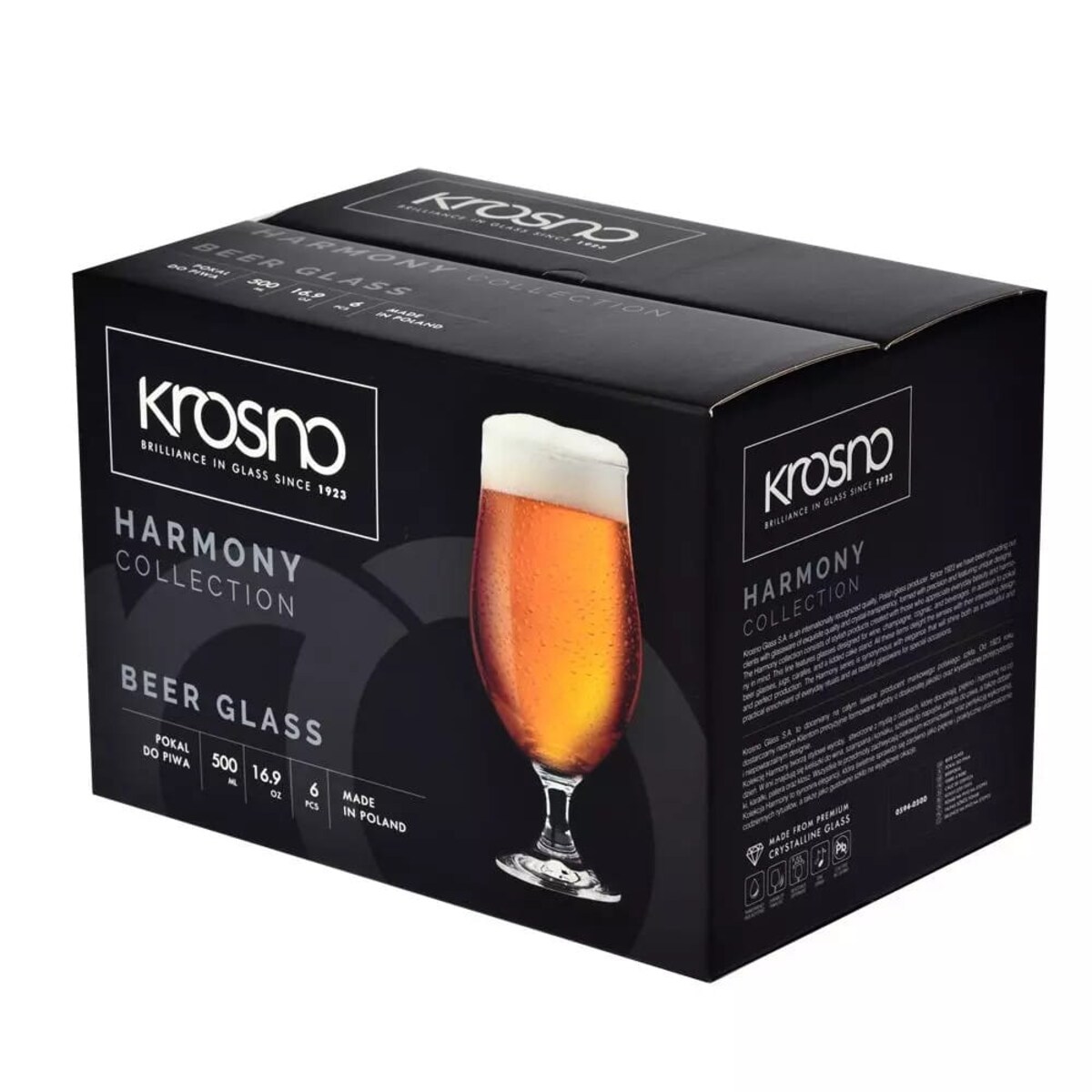 Zestaw Kufli na Stopce Krosno Pokal do Piw Typu Lager 500 ml Harmony 6 szt