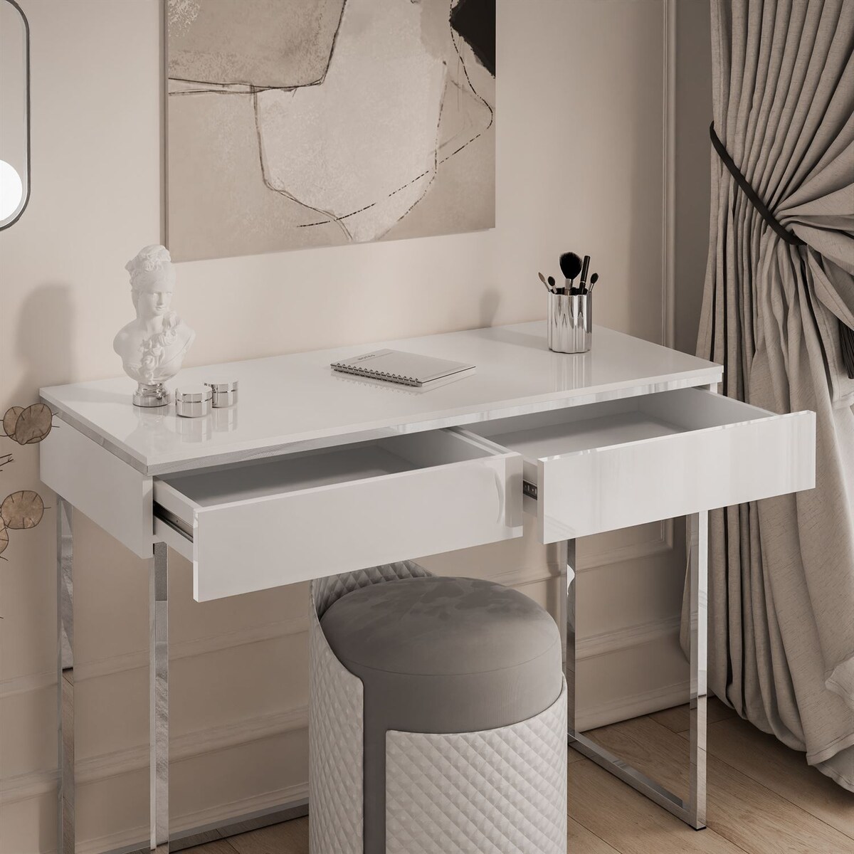 Konsola AURORA SILVER biały połysk na srebrnym stelażu, biały / biały połysk