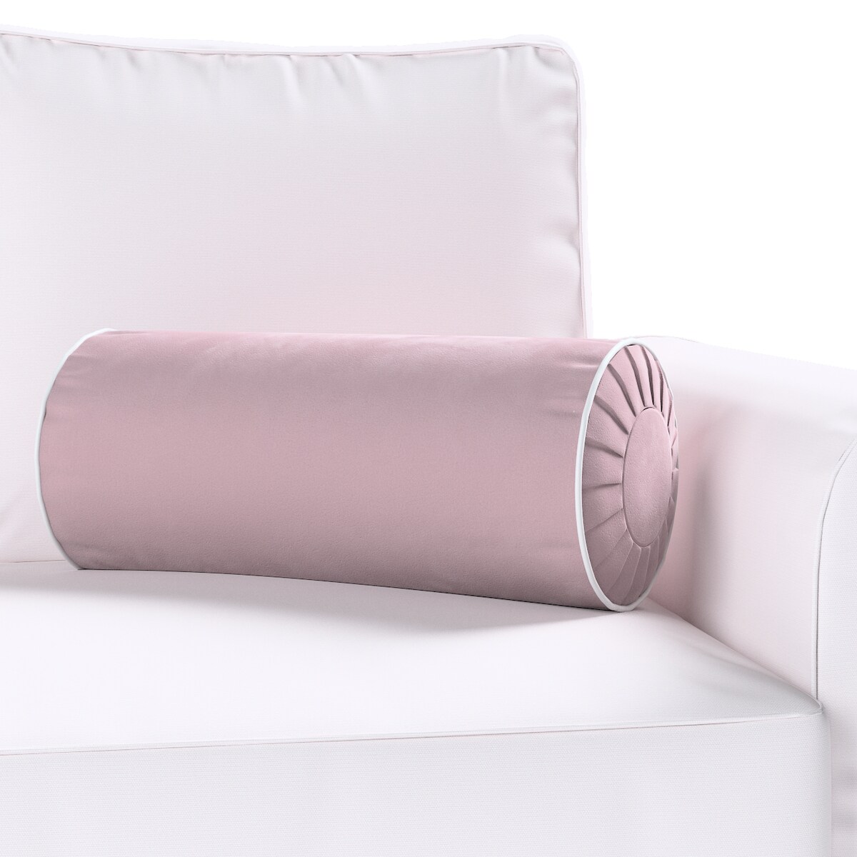 Poduszka wałek z zakładkami z lamówką, zgaszony róż, Ø20 x 50 cm, Velvet