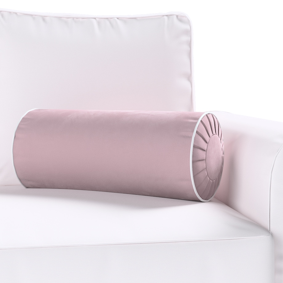 Poduszka wałek z zakładkami z lamówką, zgaszony róż, Ø20 x 50 cm, Velvet