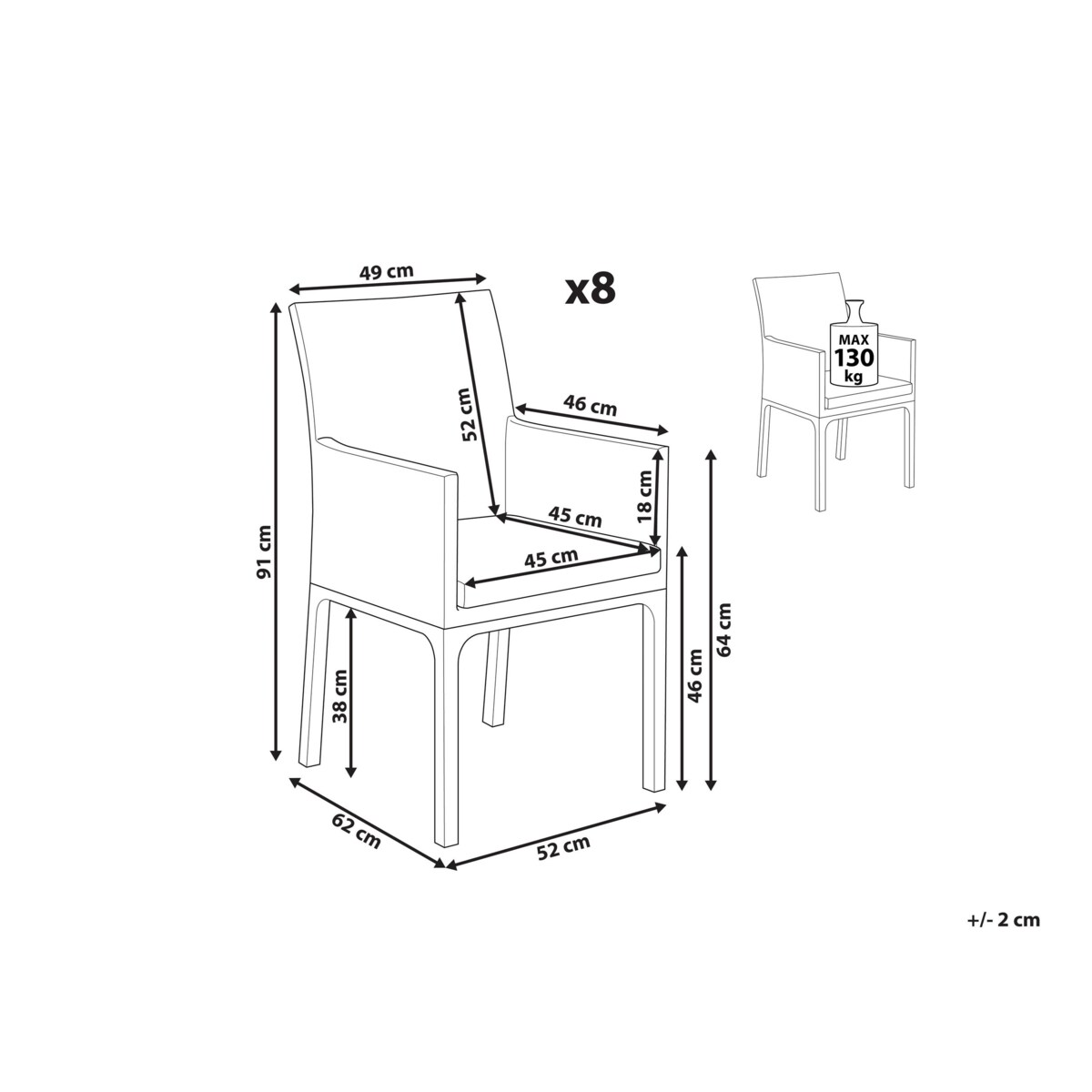 Zestaw 8 krzeseł ogrodowych szary BACOLI