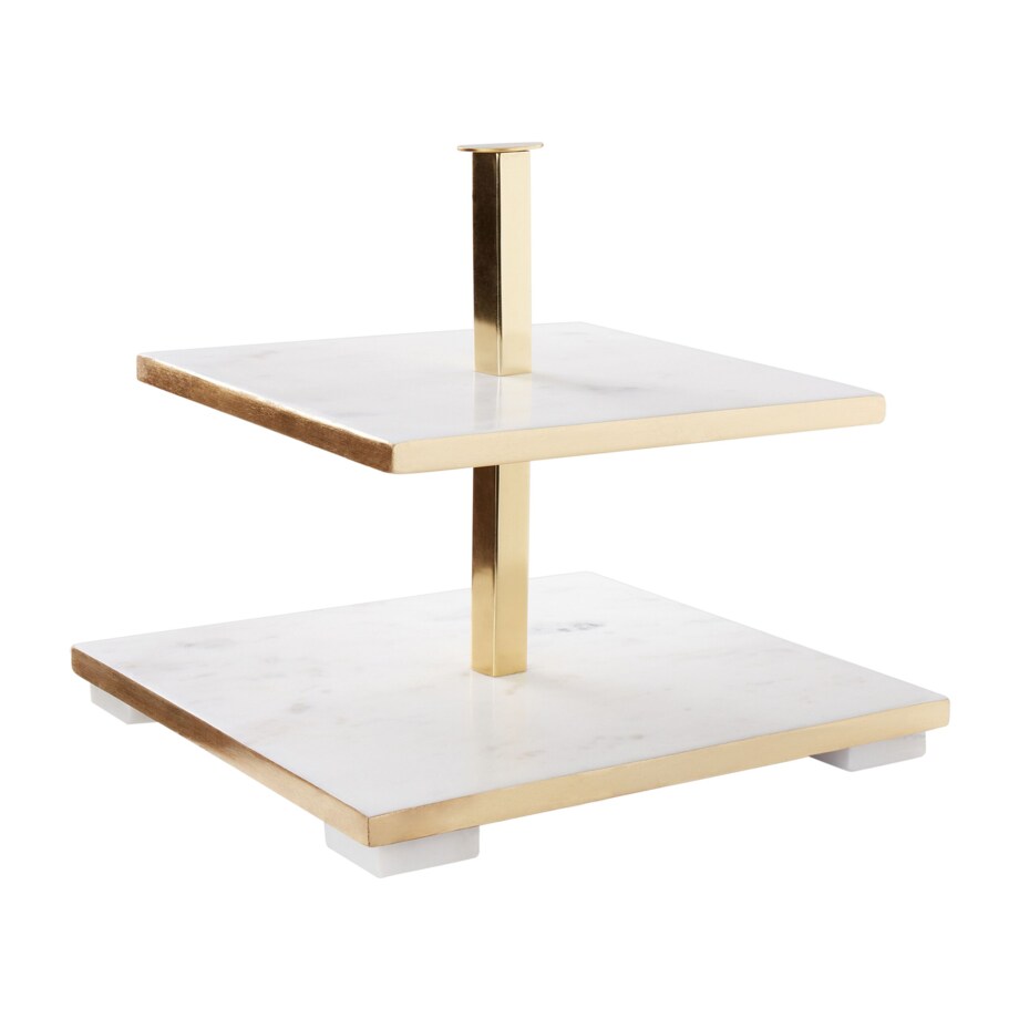 Patera 2-piętrowa marmurowa złoto-biała FARSALA