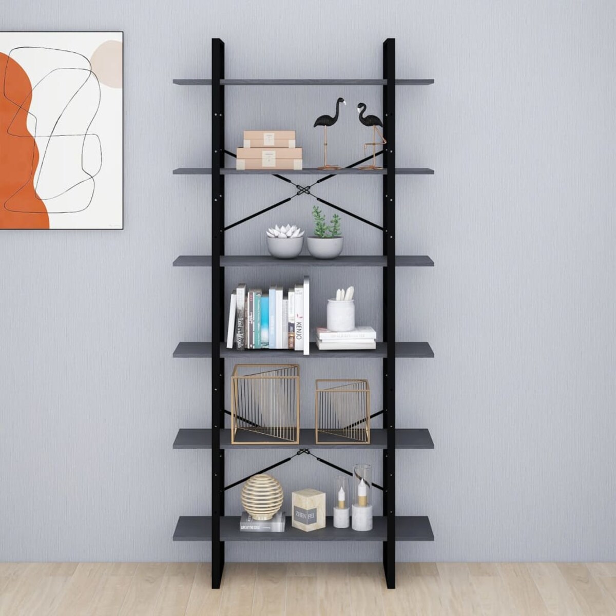 vidaXL Wysoki regał, szary, 100x30x210 cm, lite drewno sosnowe