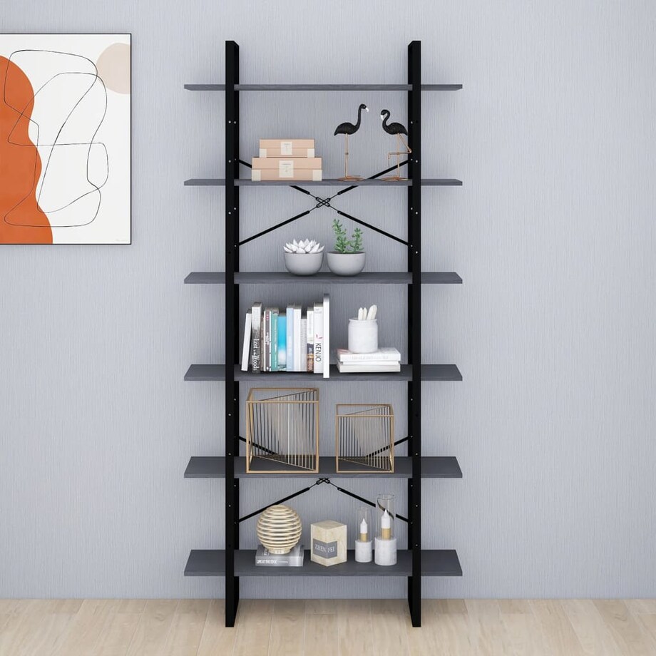 vidaXL Wysoki regał, szary, 100x30x210 cm, lite drewno sosnowe