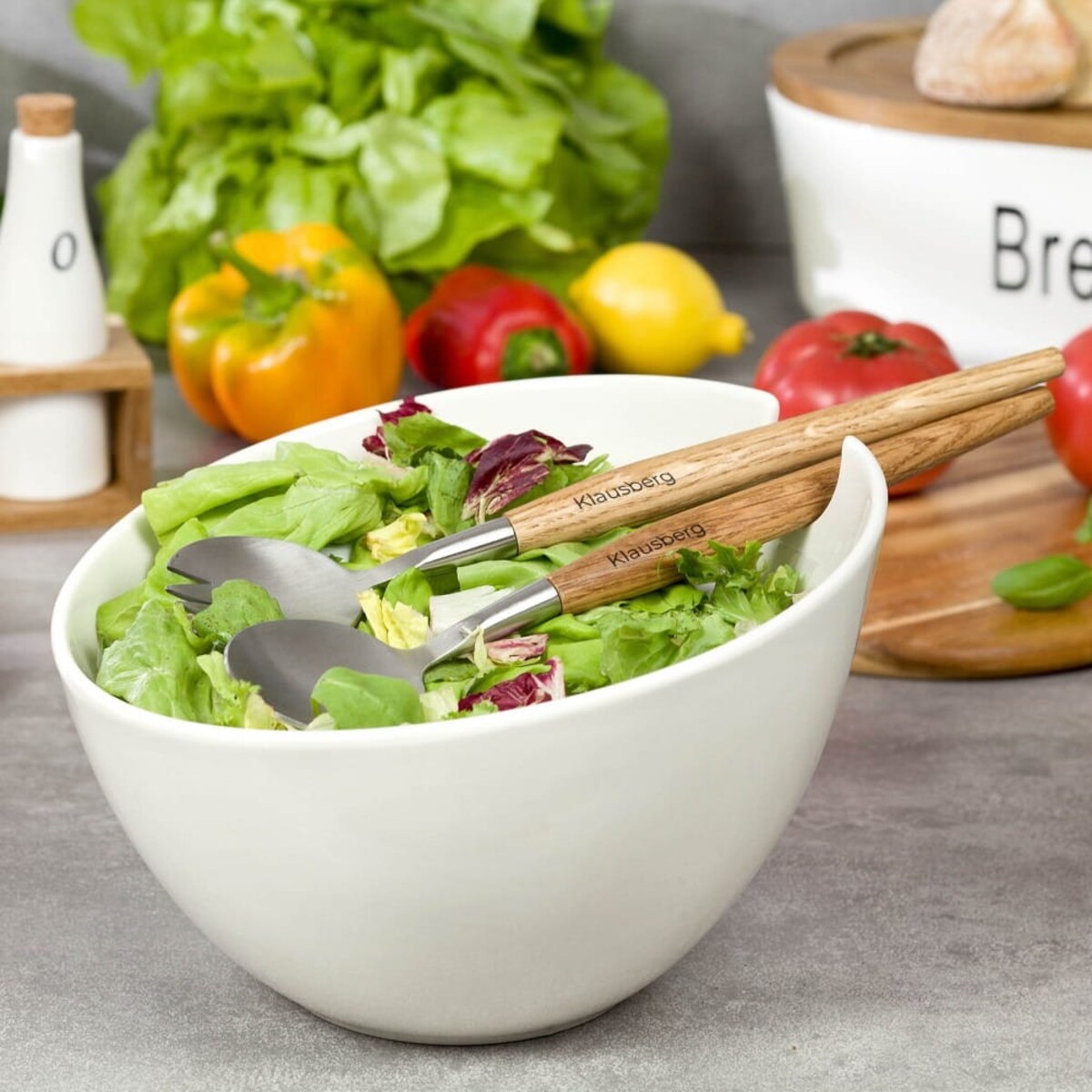 Porcelanowa misa biała 23cm do sałatek z łyżkami KLAUSBERG