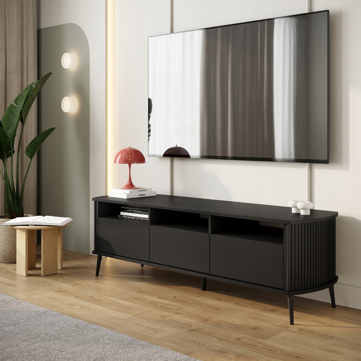 Szafka RTV Pod Telewizor CZARNA Komoda Do Salonu Nóżki PREMIUM VERLO 150cm