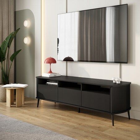 Szafka RTV Pod Telewizor CZARNA Komoda Do Salonu Nóżki PREMIUM VERLO 150cm