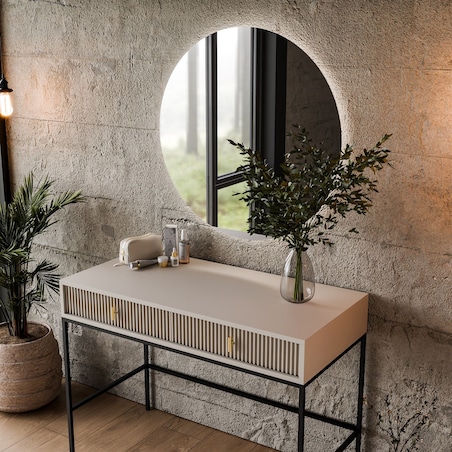 Toaletka MIDNIGHT na stelażu z lustrem i oświetleniem LED, kaszmir