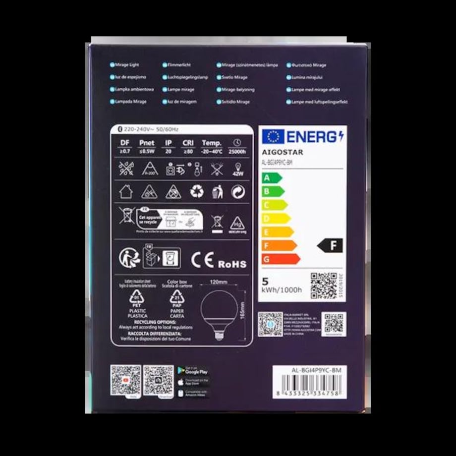 inteligentna lampa ambientowa bluetooth mesh g120 e27 4,9w rgb+cct