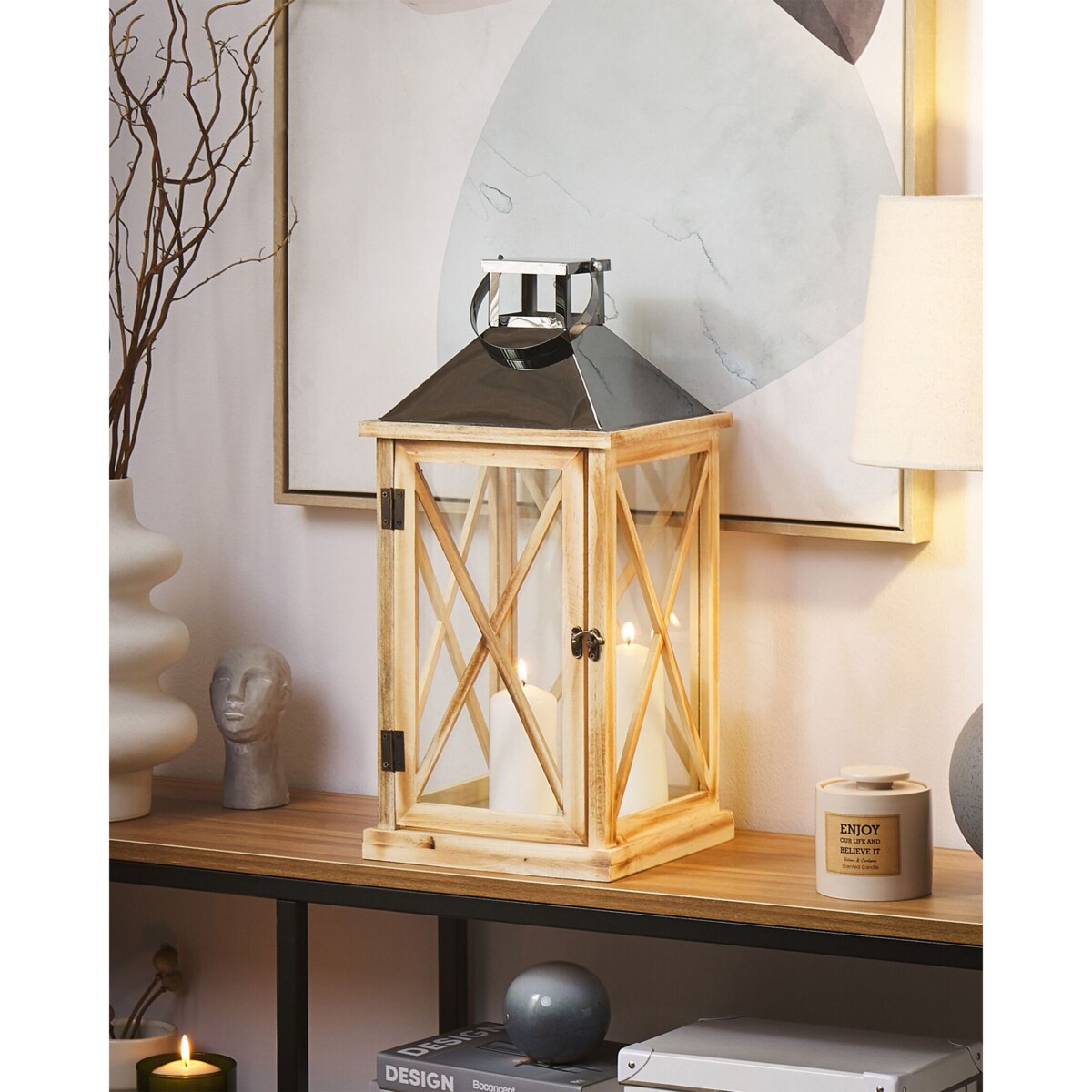 Lampion drewniany 52 cm brązowy TELAGA