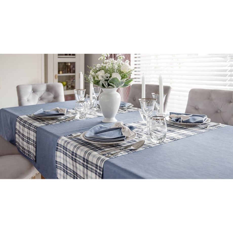Obrus Blue Plaid - 130 cm x 300 cm - idealny dla 8 osób
