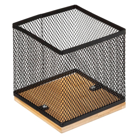 Organizer na biurko, bambus/metal, 10 x 10 x 10 cm