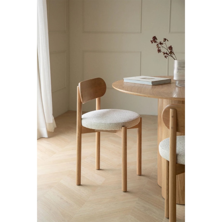 Krzesło do jadalni dębowe, naturalne, bouclé Bianca