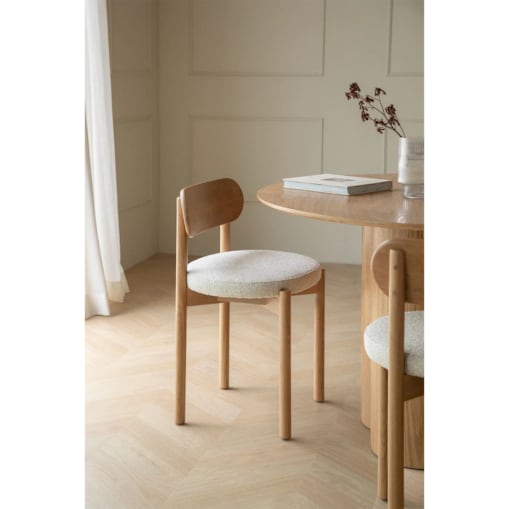 Krzesło do jadalni dębowe, naturalne, bouclé Bianca
