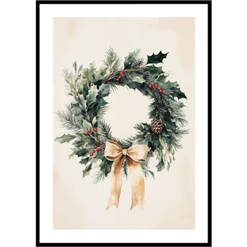 Poster Story, Plakat, Obraz - Zielony Świąteczny Wieniec z Kokardą, wymiary 30 x 42 cm